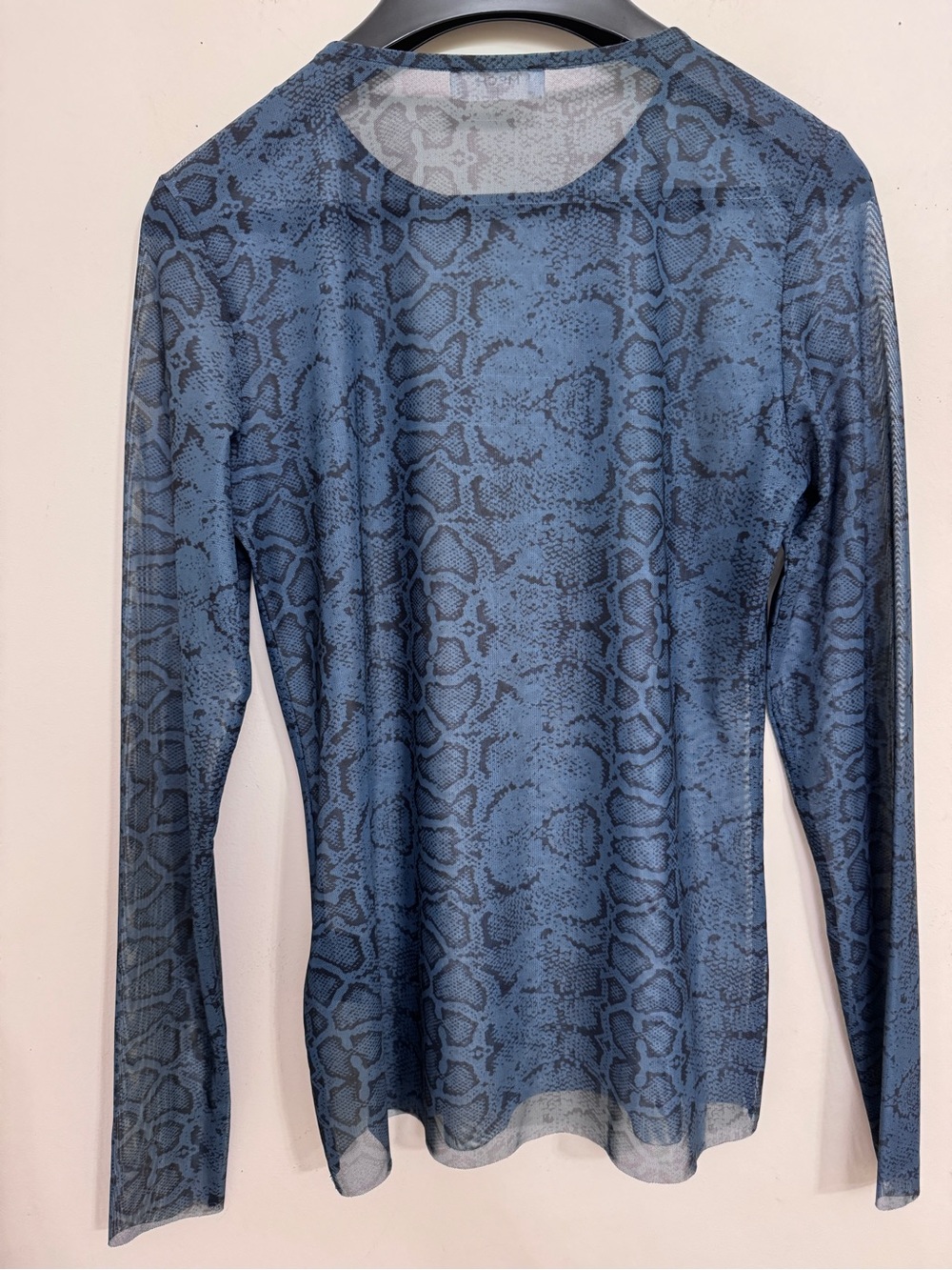 MSCH Copenhagen Sheer Blue Snake Print Mesh Long Sleeve Top size L Punk Goth